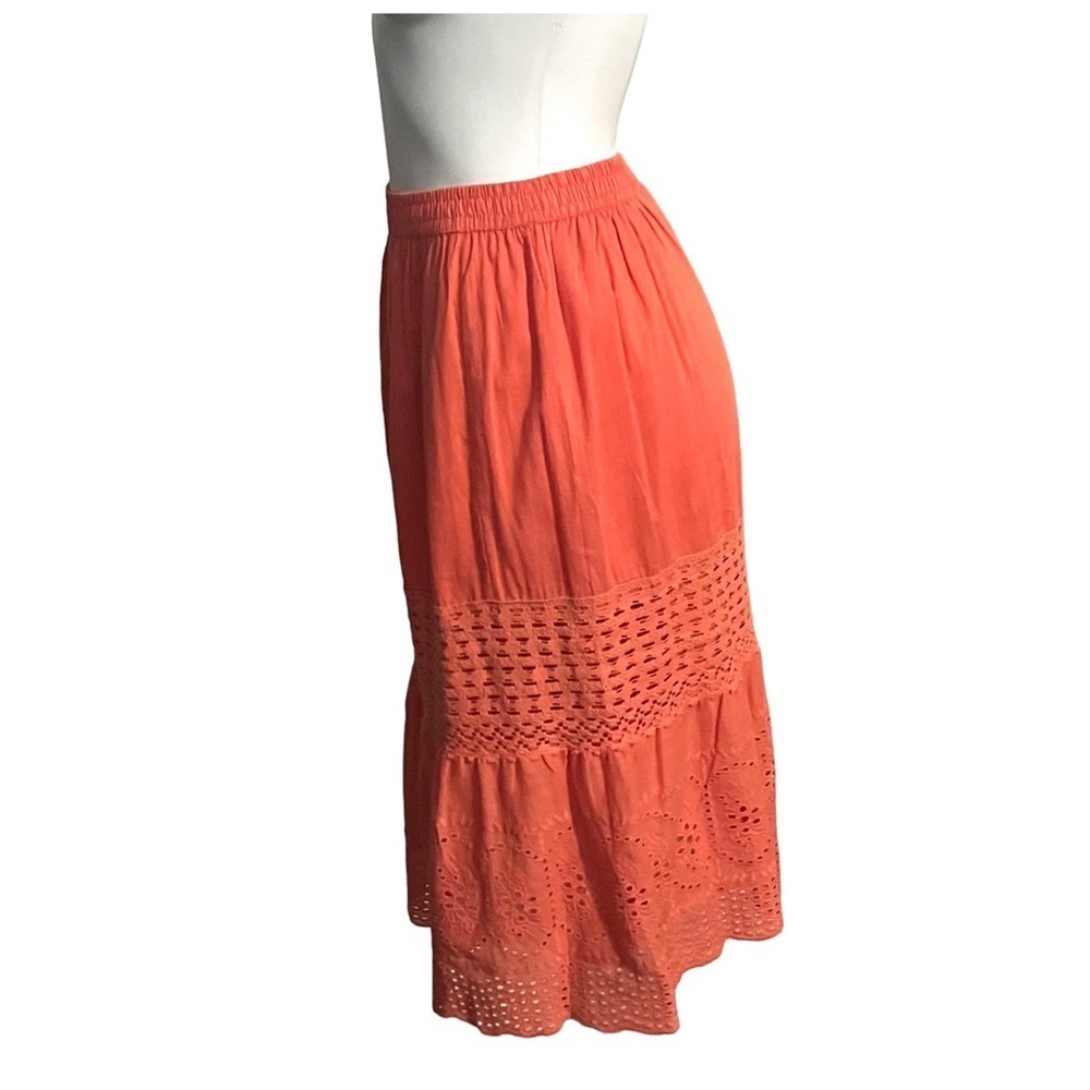 Vintage NAOO Boho Eyelet Button Front Skirt Size Size Medium Coral - Picture 2 of 5